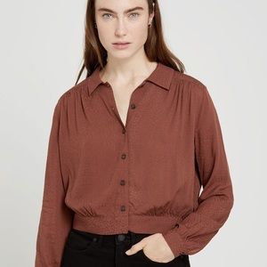 Frank & Oak blouse / brown cropped button-up large